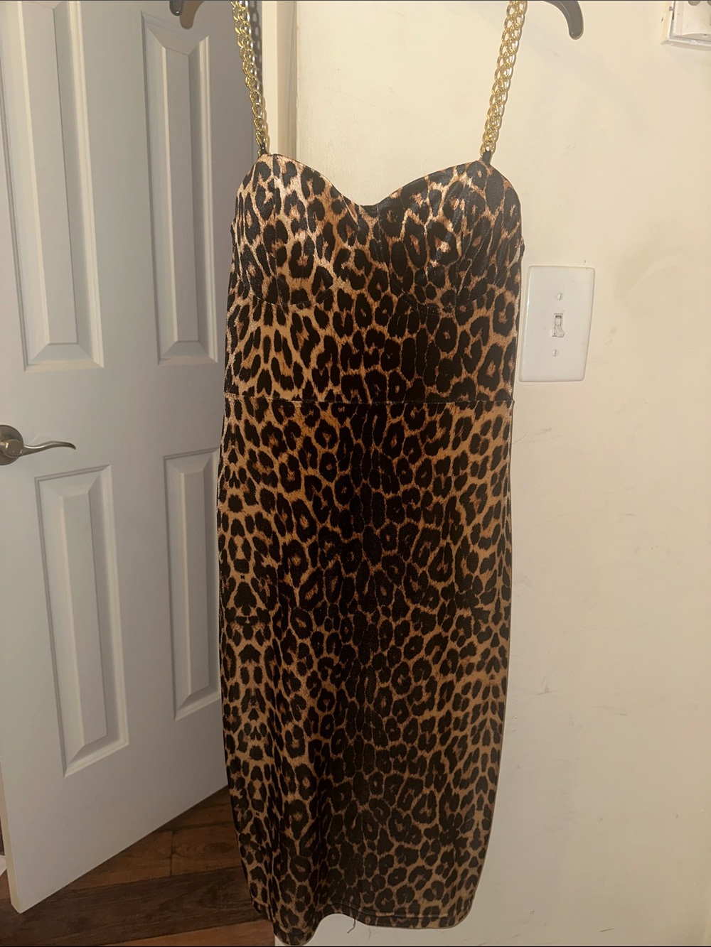 Fashion Nova Leopard-Print Midi Dress with Gold Chain Straps